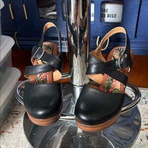 Black Leather Strappy Clogs